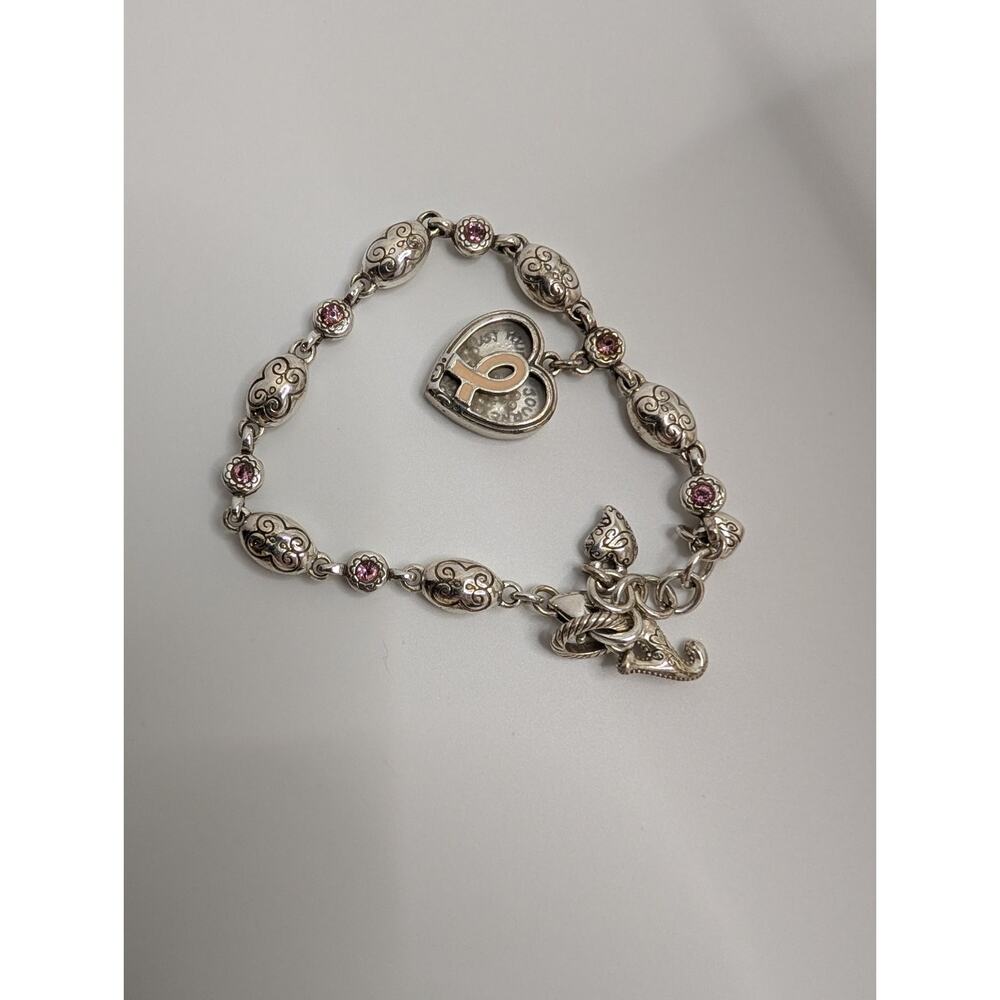 Brighton Love Heals Heart Charm Bracelet Pink Crystals Silver Tone